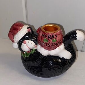 Vintage Kurt S Adler cat figurine candleholder Merry Christmas Holiday fat cat